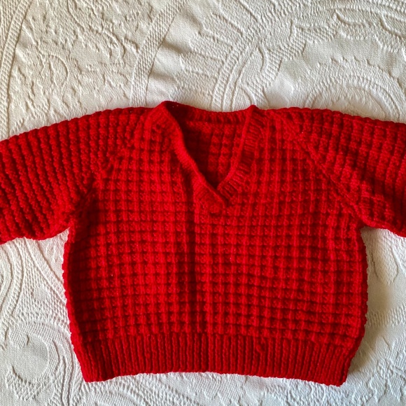 Vintage Red Hand Knit 18-24 Months Baby Sweater - Picture 3 of 7